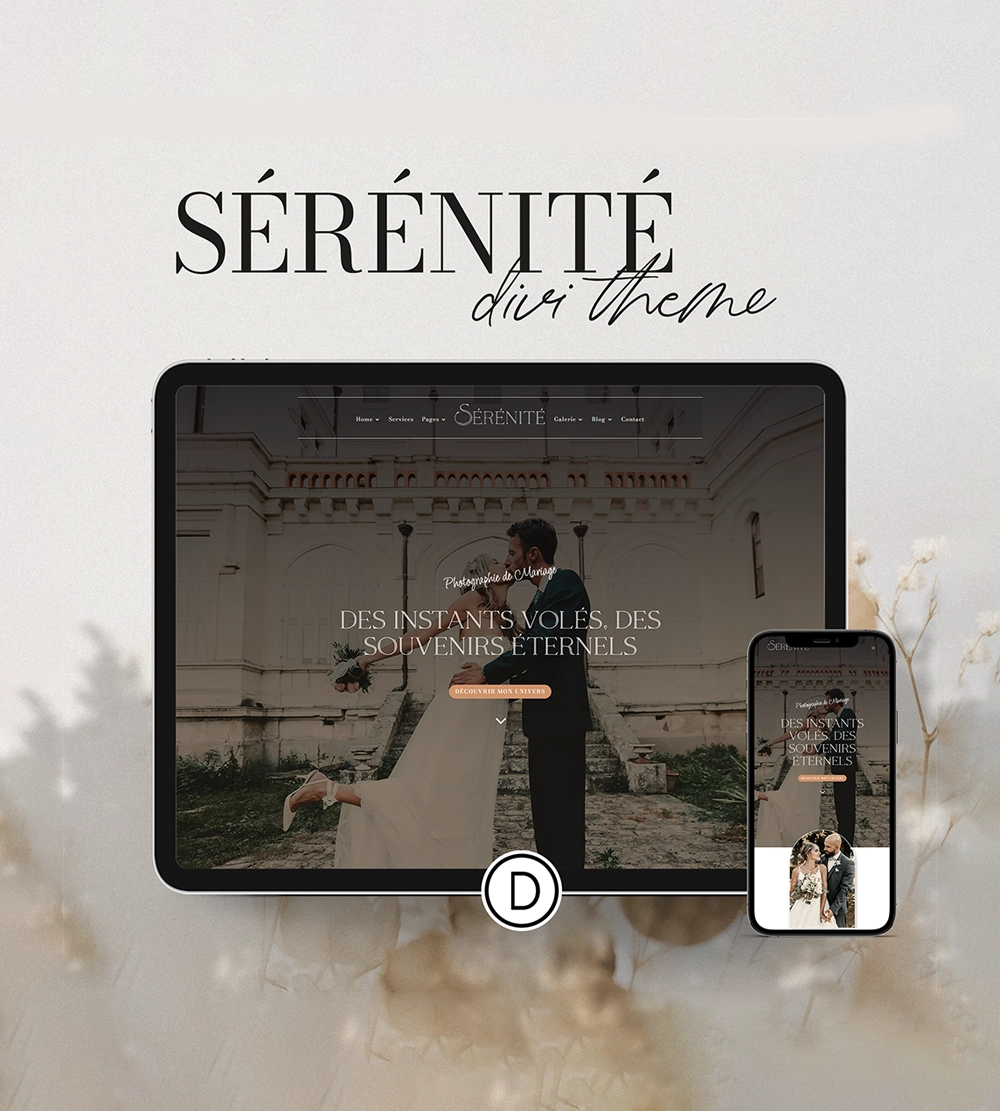 Sérénité template Divi WordPress - thème pour photographes, designer et créatifs
